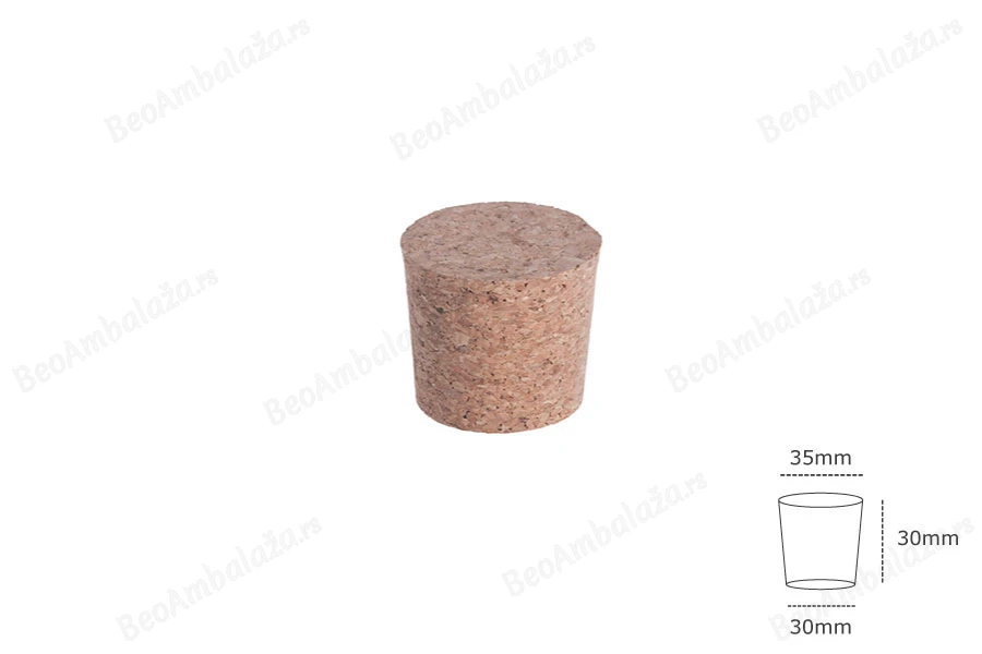 Široki konusni čep od prirodne plute 30x35/30 mm - za grlo T.O. 43-dimenzije_slike