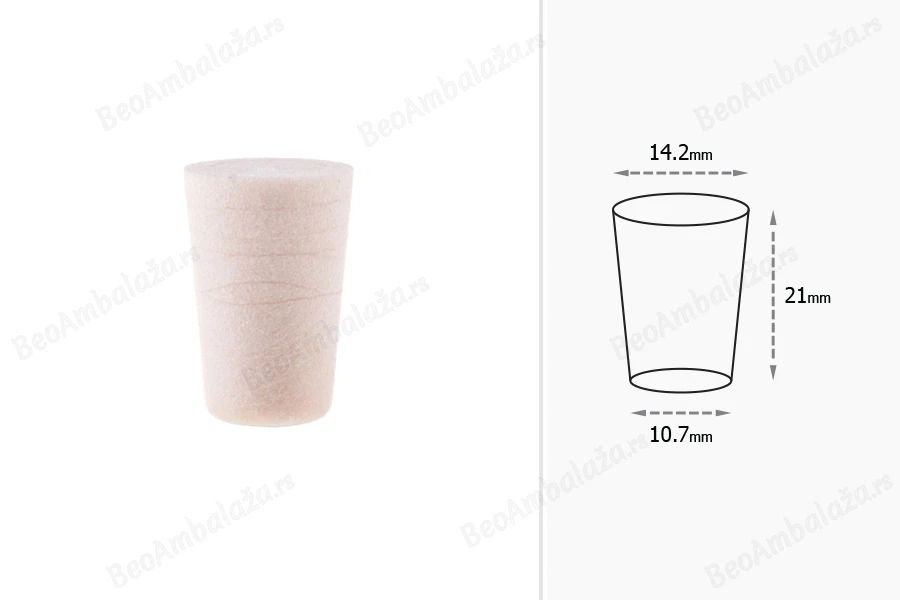 Konusni čep od silikonske plute 21x14,2/10,7 mm - za prečnik 12 mm (PP18)-dimenzije_slike