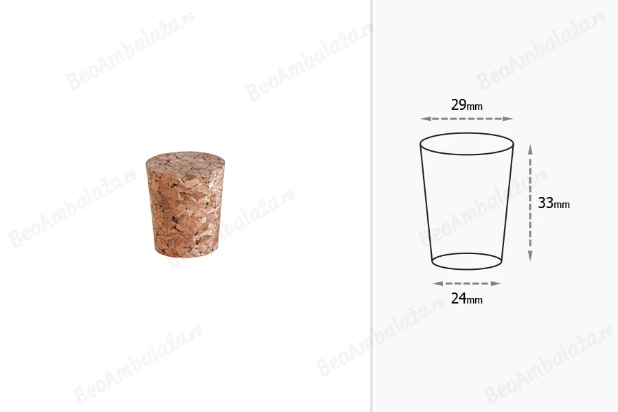 Konusni čep od prirodne plute 33x29/24 mm – za prečnik 25 mm-dimenzije_slike