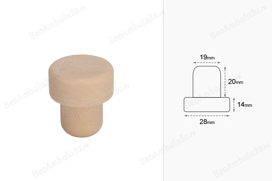 Čep od sintetičke silikonske plute Φ19 mm-dimenzije_slike