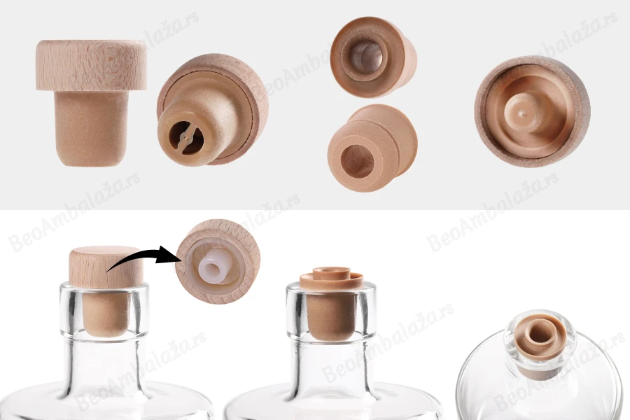 Čep od sintetičke silikonske plute Φ19 mm sa dozerom i drvenom odvojivom glavom-