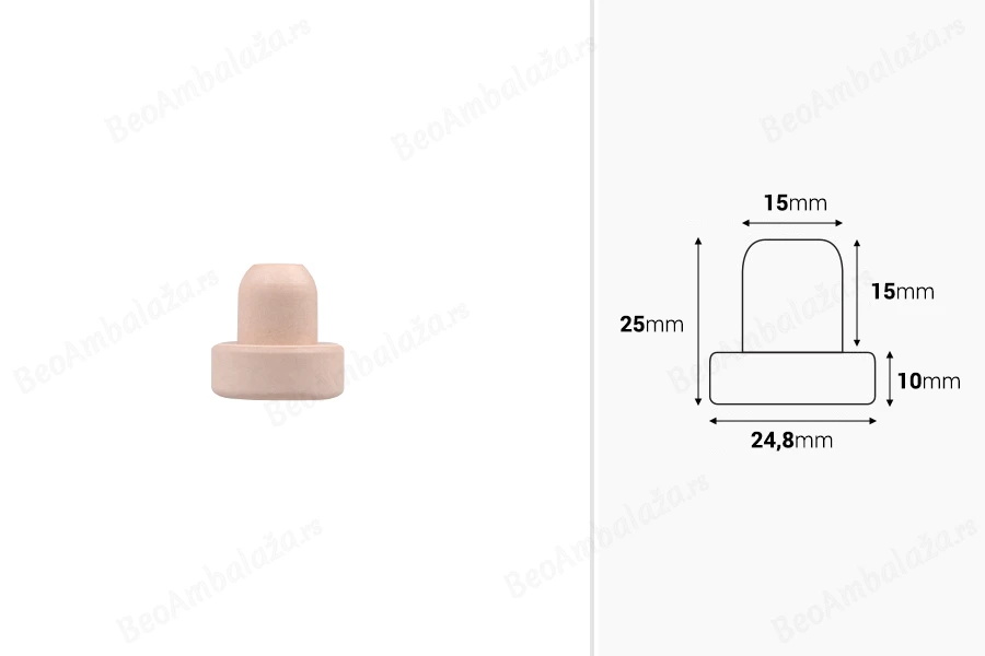 Čep od sintetičke silikonske plute f15 mm-dimenzije_slike