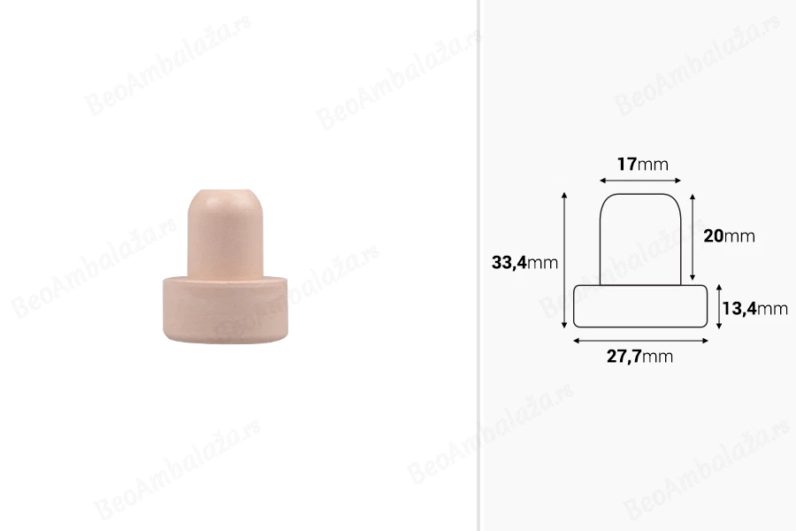 Čep od sintetičke silikonske plute f17 mm-dimenzije_slike
