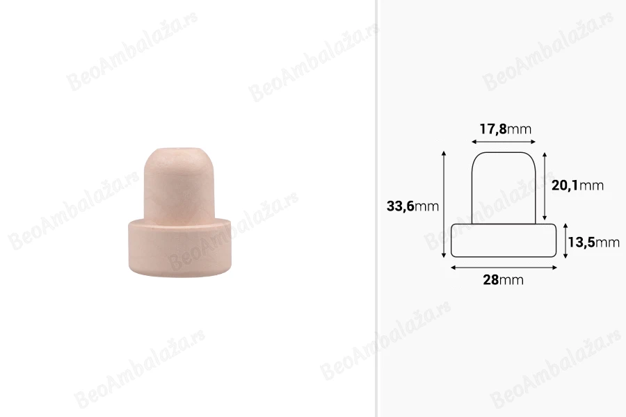 Čep od sintetičke silikonske plute f18 mm-dimenzije_slike