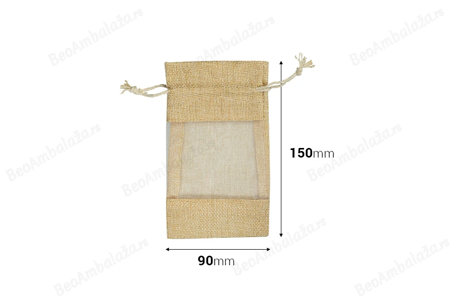 Vrećica bež boje 90x150 mm, sa prozorom od tila - 12 kom-dimenzije_slike