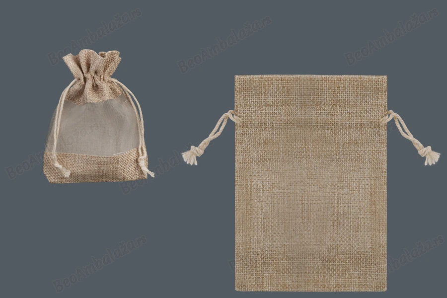 Braon platnena vrećica 100x140mm sa prozorom od tila - 12 kom-slika_proizvoda