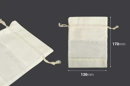 Platnena vrećica krem boje 130x170mm, sa prozorom od tila - 12 kom-2