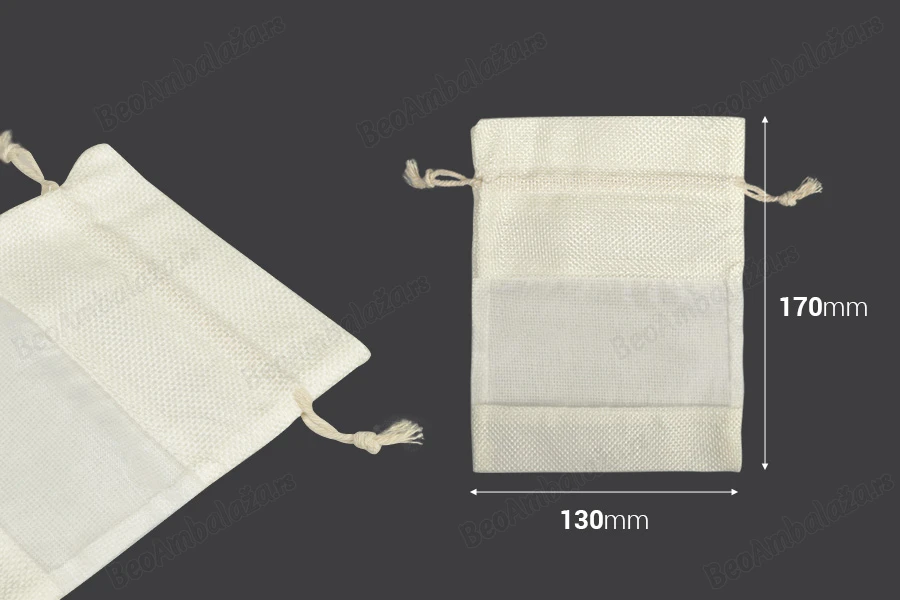 Platnena vrećica krem boje 130x170mm, sa prozorom od tila - 12 kom-dimenzije_slike