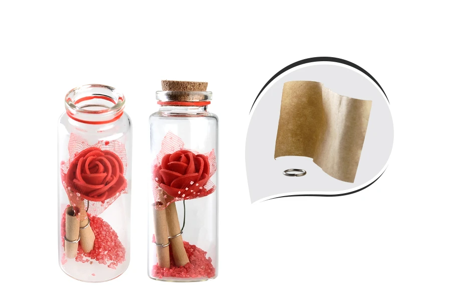 Staklene dekorativne bočice za želje sa crvenom ružom i sa čepom od plute - 12 kom-slika_proizvoda