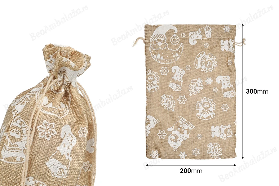 Božićna platnena vrećica 200x300 mm u različitim dezenima - 25 kom-dimenzije_slike