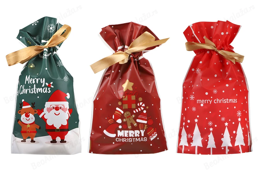 Plastične kesice 150x60x230 mm sa Božićnim motivima i tračicom - 50 kom-grupa_slika