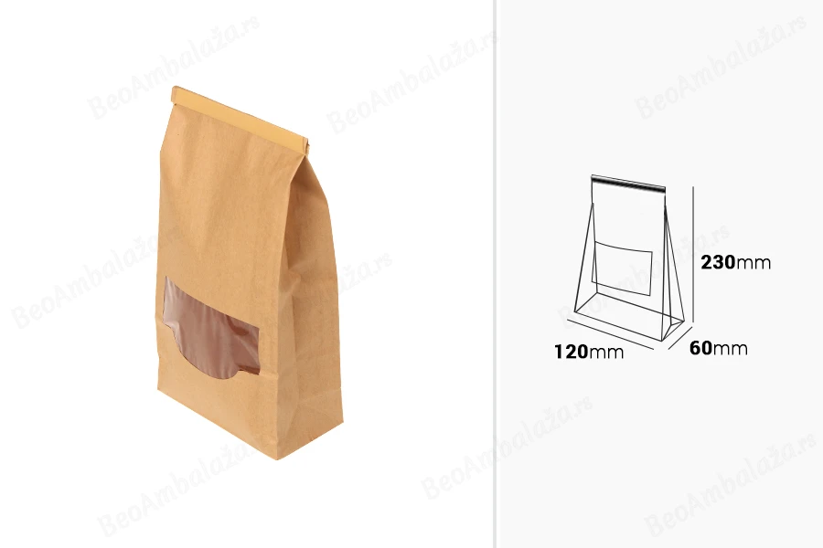 Kraft kesice 120x60x230 mm sa prozorom i žicom za zatvaranje (tin-tie)-dimenzije_slike