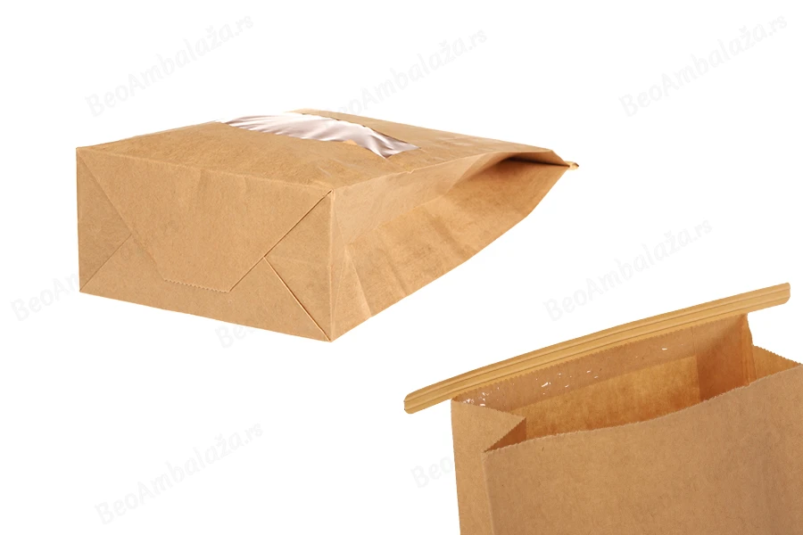 Kraft kesice 120x60x230 mm sa prozorom i žicom za zatvaranje (tin-tie)-
