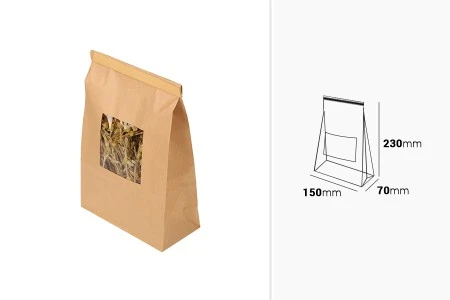Kraft kesice 150x70x230 mm sa prozorom i žicom za zatvaranje (tin-tie)-dimenzije_slike