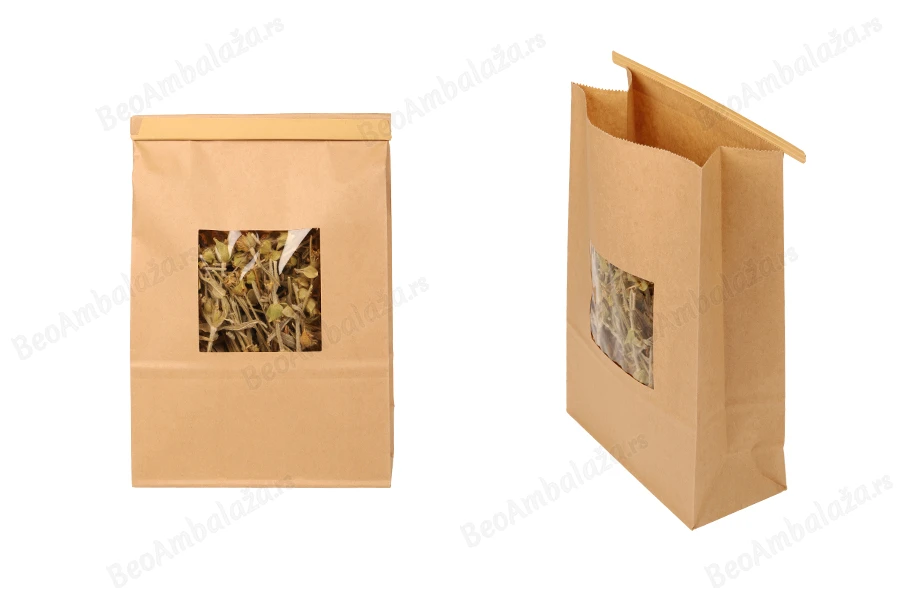 Kraft kesice 150x70x230 mm sa prozorom i žicom za zatvaranje (tin-tie)-slika_proizvoda