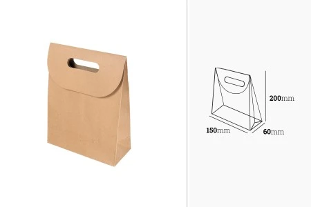 Papirna braon kraft kesa 150x60x200mm sa zatvaranjem na čičak - 12 kom-2