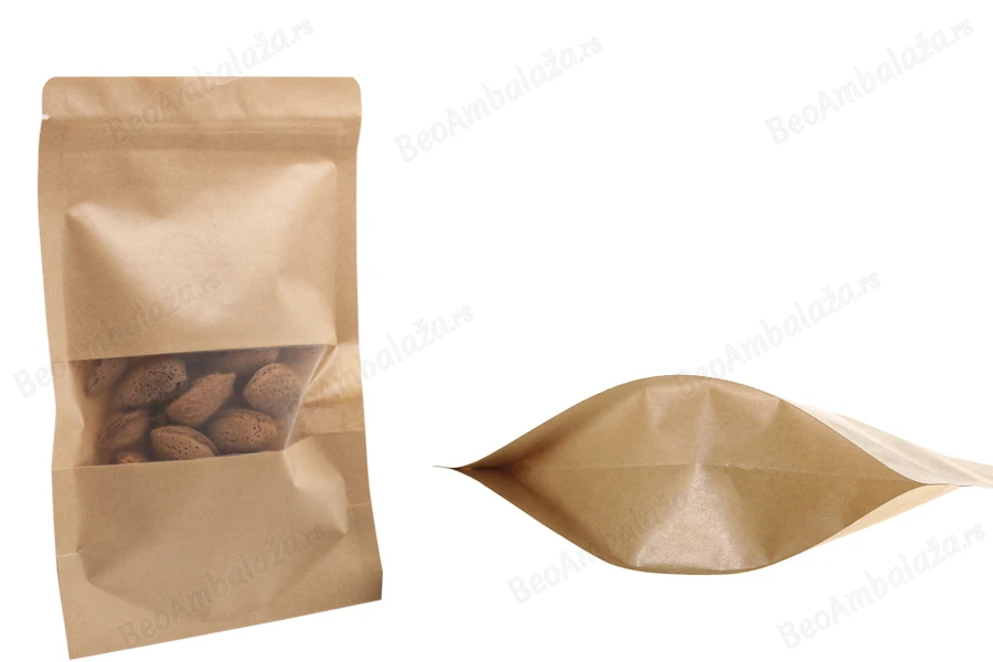 Kraft DoyPack 160x40x235mm kesice sa zipom , prozorom i  i ovalnim dnom- 100kom-slika_proizvoda
