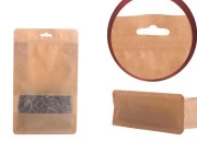 Kraft DoyPack kesice sa zip zatvaranjem, prozorom, Eurohole otvorom, unutrašnjom i spoljašnjom providnom oblogom i sa mogućnošću termo zatvaranja 140x60x240 mm - 50kom-slika_proizvoda