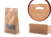 Kraft DoyPack kesice sa zip zatvaranjem, prozorom, Eurohole otvorom, unutrašnjom i spoljašnjom providnom oblogom i sa mogućnošću termo zatvaranja 140x60x240 mm - 50kom-grupa_slika