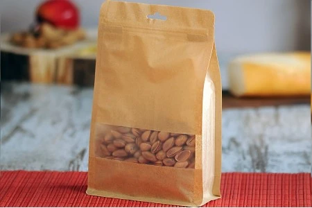 Kraft DoyPack kesice sa zip zatvaranjem, prozorom, Eurohole otvorom, unutrašnjom i spoljašnjom providnom oblogom i sa mogućnošću termo zatvaranja 140x60x240 mm - 50kom-7
