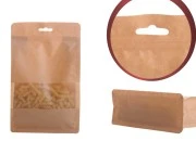 Kraft DoyPack kesice sa zip zatvaranjem, prozorom, Eurohole otvorom, unutrašnjom i spoljašnjom providnom oblogom i sa mogućnošću termo zatvaranja 160x80x260mm - 50kom