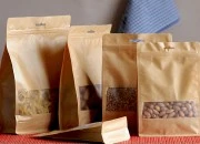 Kraft DoyPack kesice sa zip zatvaranjem, prozorom, Eurohole otvorom, unutrašnjom i spoljašnjom providnom oblogom i sa mogućnošću termo zatvaranja 160x80x260mm - 50kom