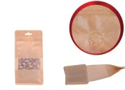 Kraft DoyPack kesice sa zip zatvaranjem, ventilom, prozorom, Eurohole otvorom, unutrašnjom i spoljašnjom providnom oblogom i sa mogućnošću termo zatvaranja 100x60x200 mm - 25kom
