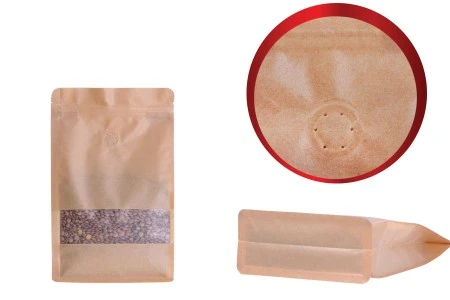 Kraft DoyPack kesice sa zip zatvaranjem, ventilom, prozorom, unutrašnjom i spoljašnjom providnom oblogom i sa mogućnošću termo zatvaranja 140x65x240 mm - 50 komada-2