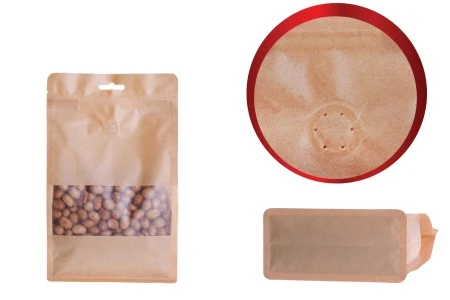 Kraft DoyPack kesice sa zip zatvaranjem, ventilom, prozorom, Eurohole otvorom, unutrašnjom i spoljašnjom providnom oblogom i sa mogućnošću termo zatvaranja 180x80x280 mm - 25kom-2