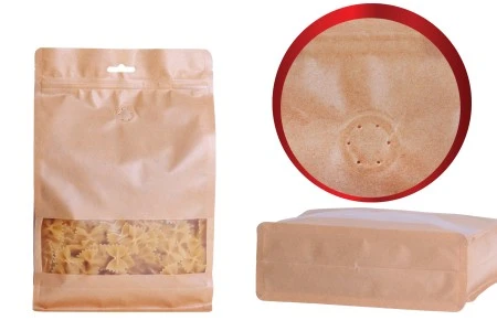 Kraft DoyPack kesice sa zip zatvaranjem, ventilom, prozorom, Eurohole otvorom, unutrašnjom i spoljašnjom providnom oblogom i sa mogućnošću termo zatvaranja 160x80x260mm   - 25kom-2