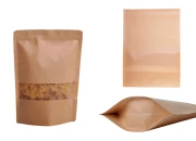 Kraft DoyPack kesice sa zip zatvaranjem i prozorom, unutrašnjom i spoljašnjom providnom oblogom, ovalnim dnom i sa mogućnošću termo zatvaranja 180x40x250 mm – 100 kom-slika_proizvoda