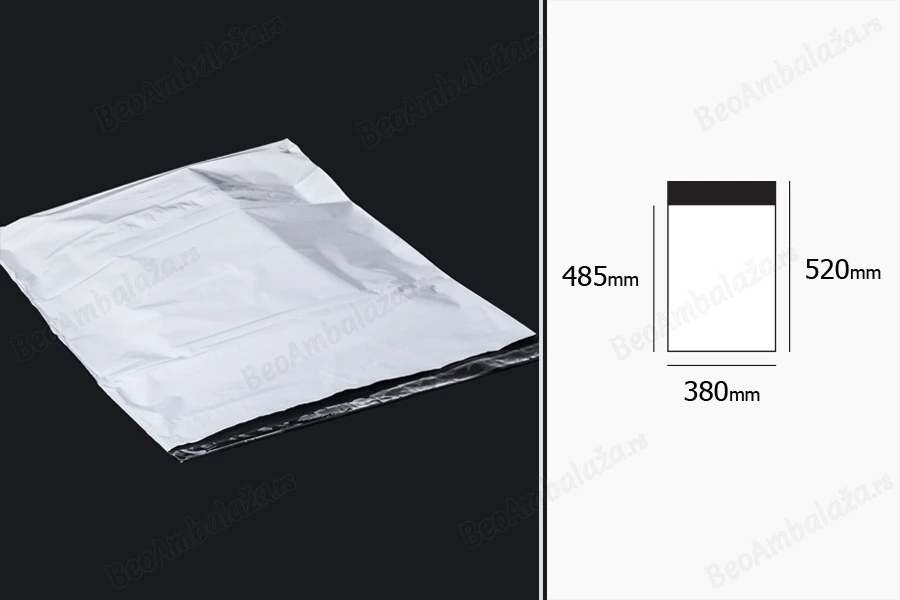 Plastična bela PE kesa 380x520mm sa samolepljivim zatvaranjem, za slanje poštom - 100 kom-dimenzije_slike