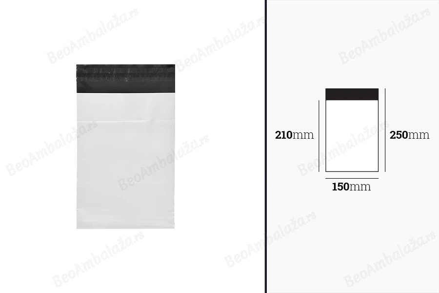 Bela plastična PE kesa 150x250mm sa samolepljivim zatvaranjem, za slanje poštom - 100 kom-dimenzije_slike