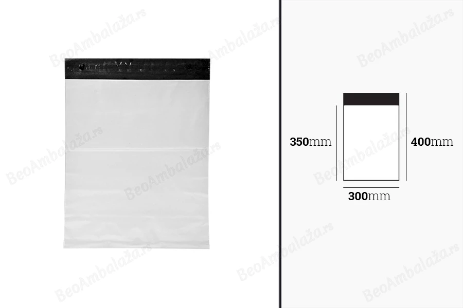 Bela plastična PE kesa 300x400mm sa samolepljivim zatvaranjem, za slanje poštom - 100 kom-dimenzije_slike