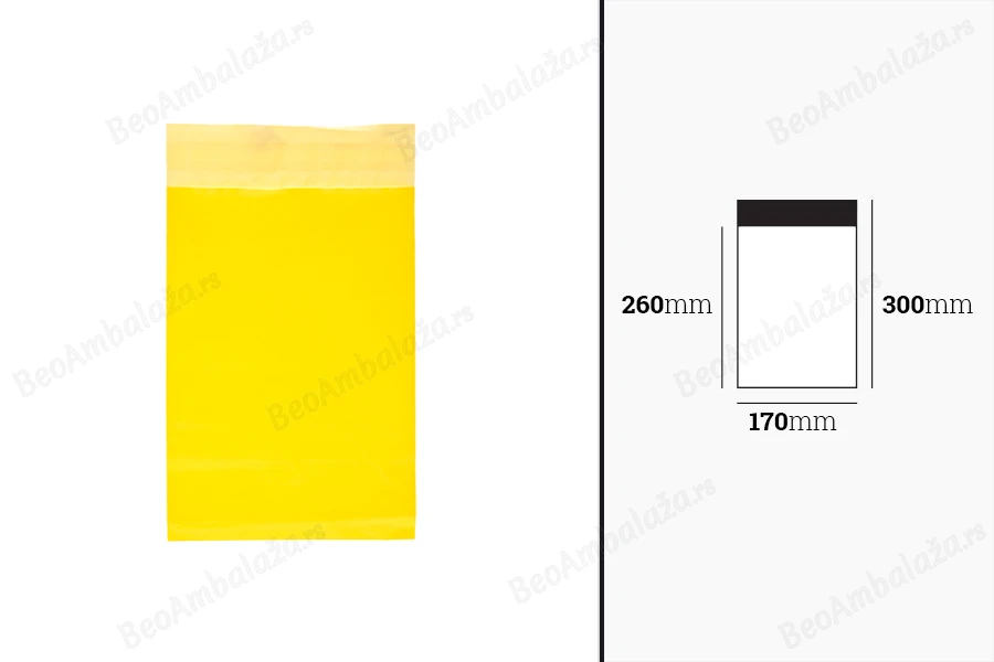 Žuta plastična PE kesa 170x300mm sa samolepljivim zatvaranjem, za slanje poštom - 100 kom-dimenzije_slike