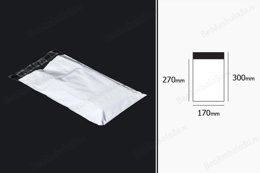 Plastična bela PE kesa 170x300mm sa samolepljivim zatvaranjem, za slanje poštom - 100 kom-dimenzije_slike