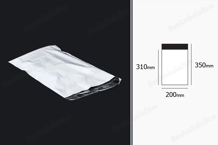Plastična bela PE kesa 200x350mm sa samolepljivim zatvaranjem, za slanje poštom - 100 kom-dimenzije_slike
