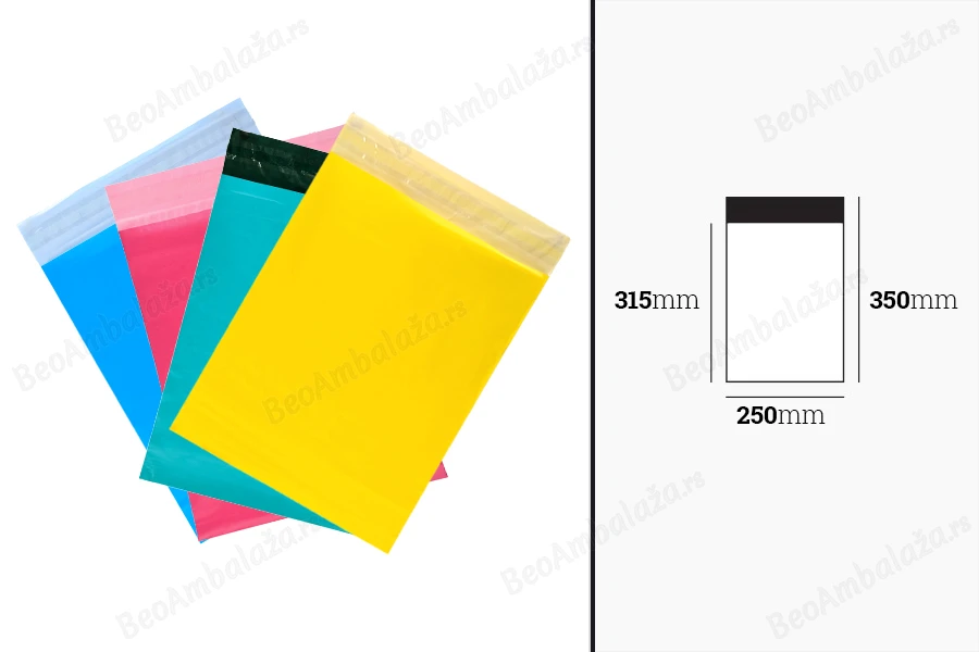 Plastična PE kesa 250x350mm sa samolepljivim zatvaranjem, za slanje poštom, više boja - 100 kom-dimenzije_slike