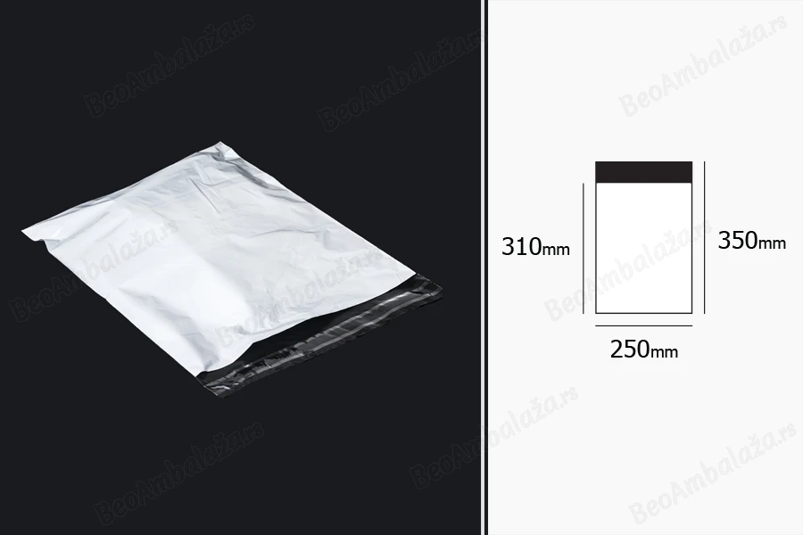 Plastična bela PE kesa 250x350mm (za A4 format) sa samolepljivim zatvaranjem, za slanje poštom - 100 kom-dimenzije_slike