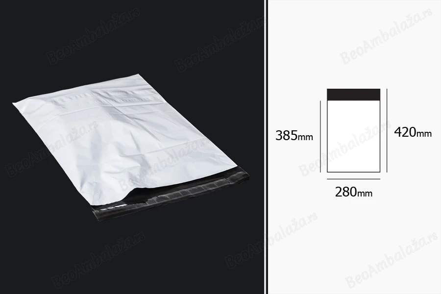 Plastična bela PE kesa 280x420mm sa samolepljivim zatvaranjem, za slanje poštom - 100 kom-dimenzije_slike