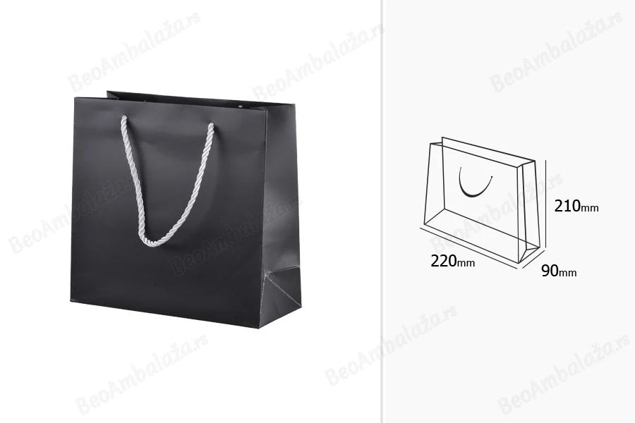 Plastificirana crna kartonska kesa 220x90x210mm sa srebrnim uvijenim kanapom - 20 kom-dimenzije_slike