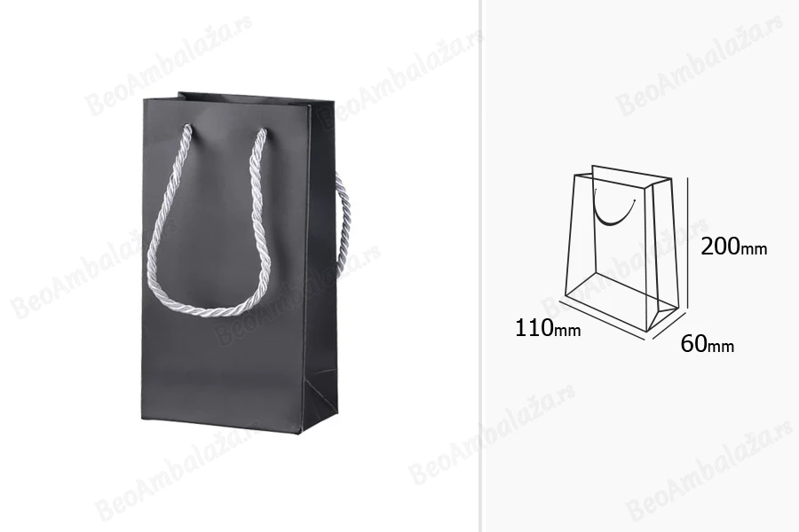 Crna mat ukrasna kesa 110x60x200mm sa srebrnim ručkama 6mm - 10 kom-dimenzije_slike