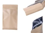 Kraft DoyPack kesice sa zip zatvaranjem 140x70x240 mm, unutrašnjom aluminijumskom oblogom, četvrtastim dnom i sa mogućnošću termo zatvaranja – 50 kom