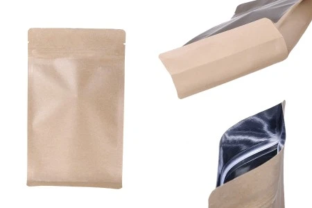 Kraft DoyPack kesice sa zip zatvaranjem, unutrašnjom aluminijumskom oblogom, četvrtastim dnom i sa mogućnošću termo zatvaranja 140x70x240 mm – 50 kom-1