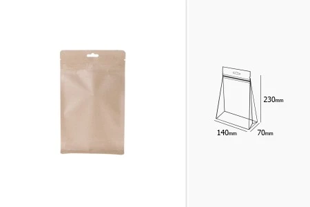 Kraft DoyPack kesice sa zip zatvaranjem, unutrašnjom aluminijumskom oblogom, Eurohole otvorom i sa mogućnošću termo zatvaranja 140x70x230 mm – 50kom-2