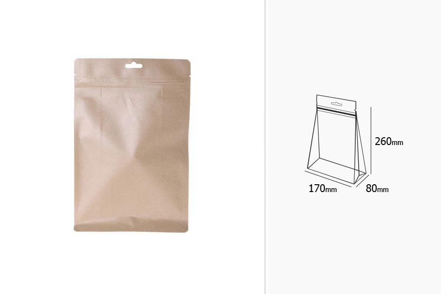 Kraft DoyPack kesice sa zip zatvaranjem, unutrašnjom aluminijumskom oblogom i sa mogućnošću termo zatvaranja 170x80x260 mm - 50kom Kraft DoyPack kesice sa zip zatvaranjem, unutrašnjom aluminijumskom oblogom i sa mogućnošću termo zatvaranja 170x80x260 mm - 50kom