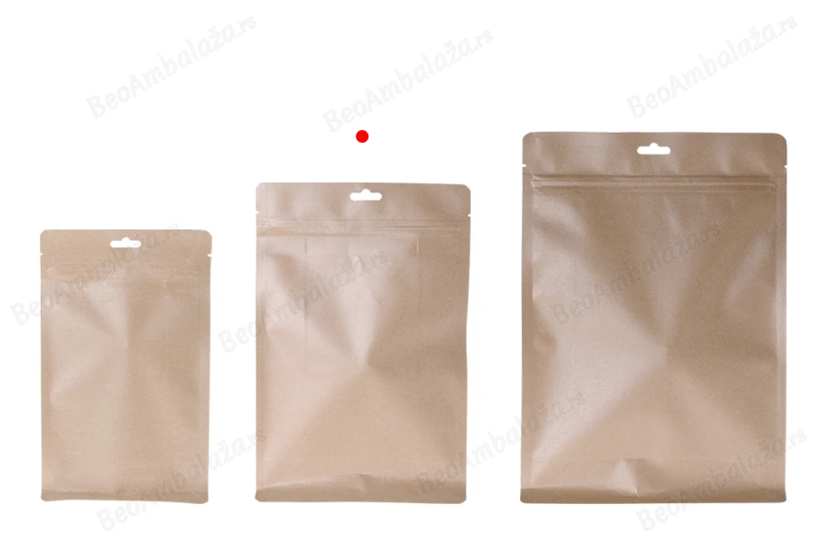 Kraft DoyPack kesice sa zip zatvaranjem, unutrašnjom aluminijumskom oblogom i sa mogućnošću termo zatvaranja 170x80x260 mm - 50kom-