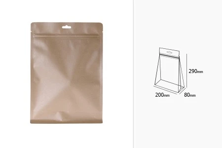 Kraft DoyPack kesice sa zip zatvaranjem, unutrašnjom aluminijumskom oblogom, Eurohole otvorom i sa mogućnošću termo zatvaranja 200x80x290 mm – 50kom-2