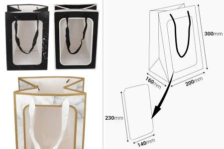 Papirna poklon kesa 200x160x300mm sa prozorom i trakom - 12 kom-2
