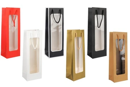 Papirna poklon kesa  125x85x360 mm sa prozorom i trakom - 12 kom-1